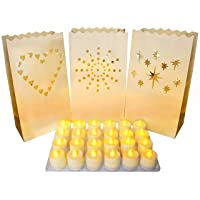Bolsas para Velas con Candelitas LED (24 Paquete) - 26-5 x 15 cm Perfecto para Cumpleaños- Halloween- Fiesta en la Calle…